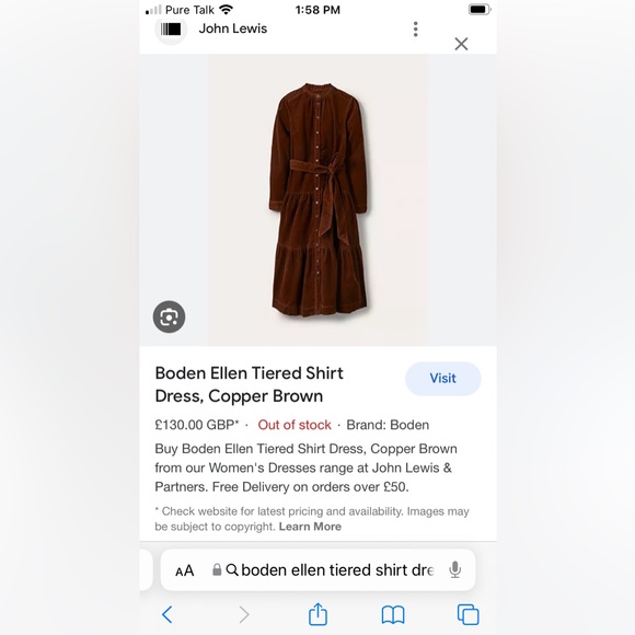 COPY - BODEN Ellen US Sz 8 Tall Rich Chestnut Corduroy Maxi-dress BNWT - Picture 8 of 9